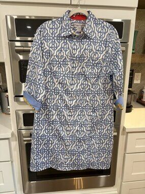 Crown & Ivy Blue Patterned Long Sleeve Shirt Dress